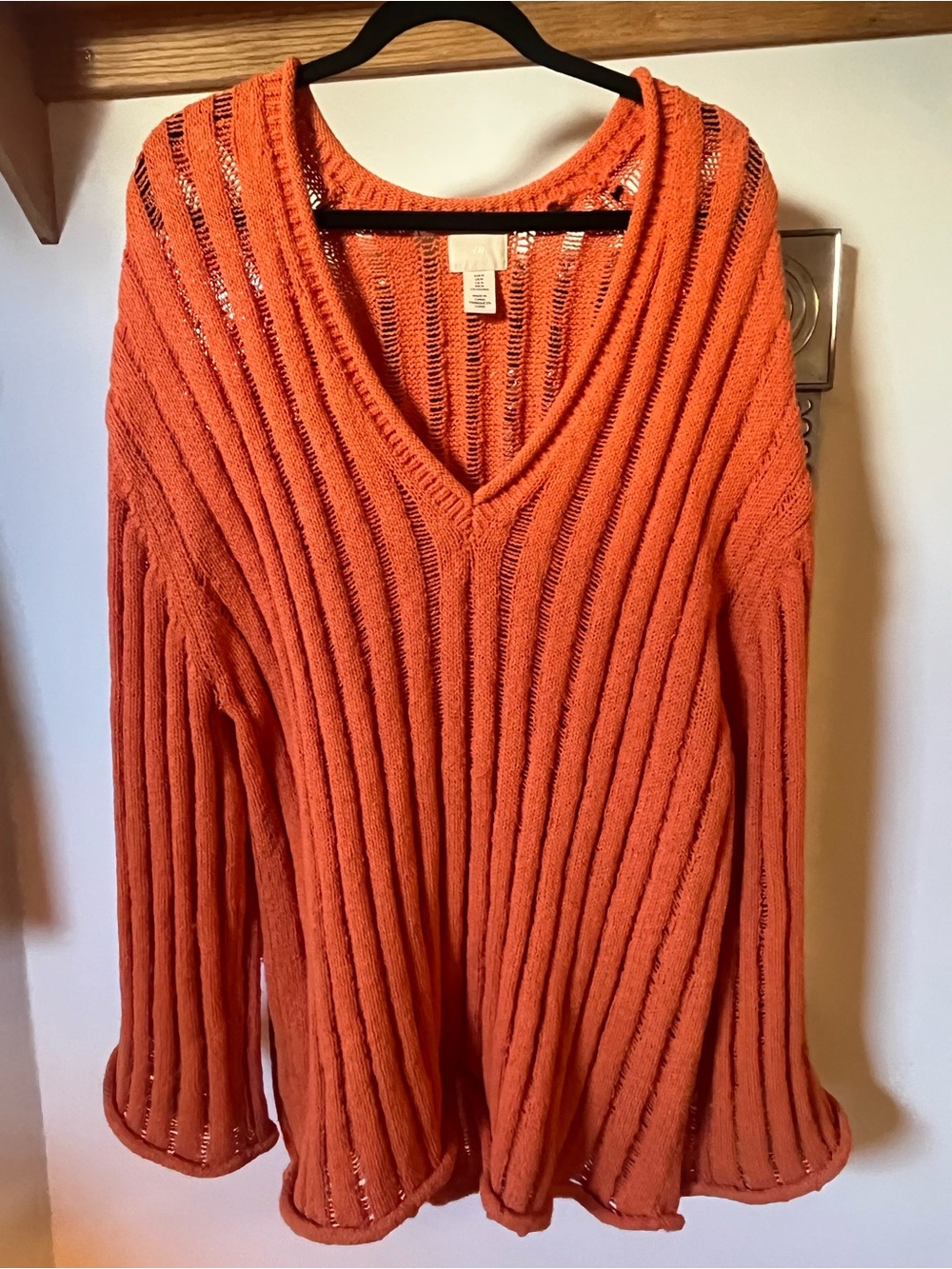 H&M Orange Ribbed V-Neck Sweater